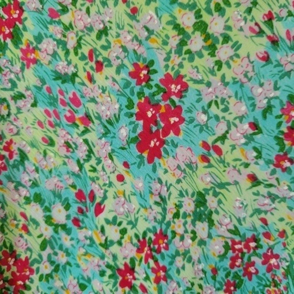 Vintage Turquoise Ditsy Floral Midi Skirt Size L 90s Y2K Cottagecore Lined - Picture 4 of 10